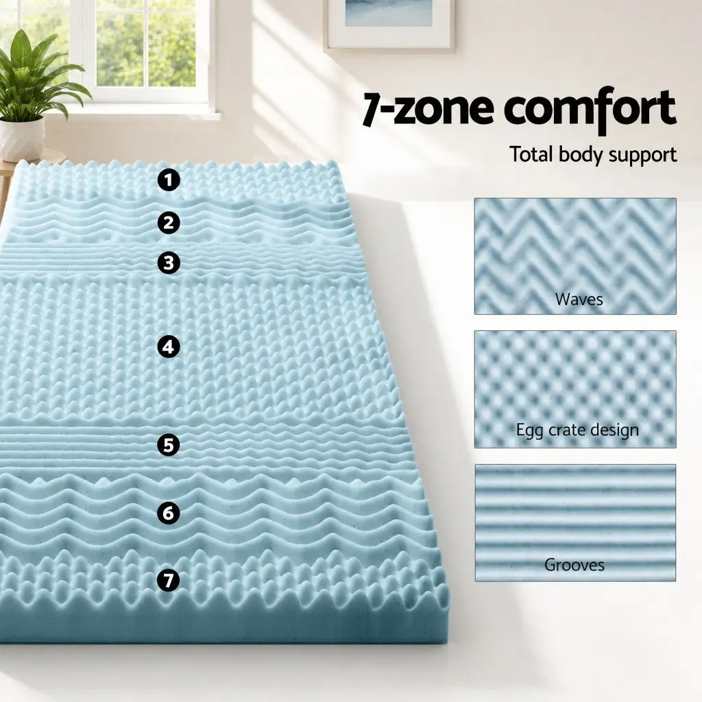 Memory Foam Mattress Topper 7-Zone 8cm King Single Blue Bamboo Cover