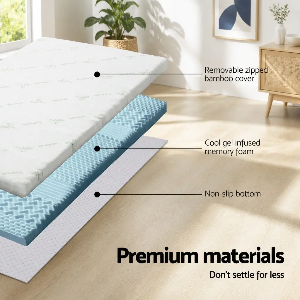 Memory Foam Mattress Topper 7-Zone 8cm King Single Blue Bamboo Cover