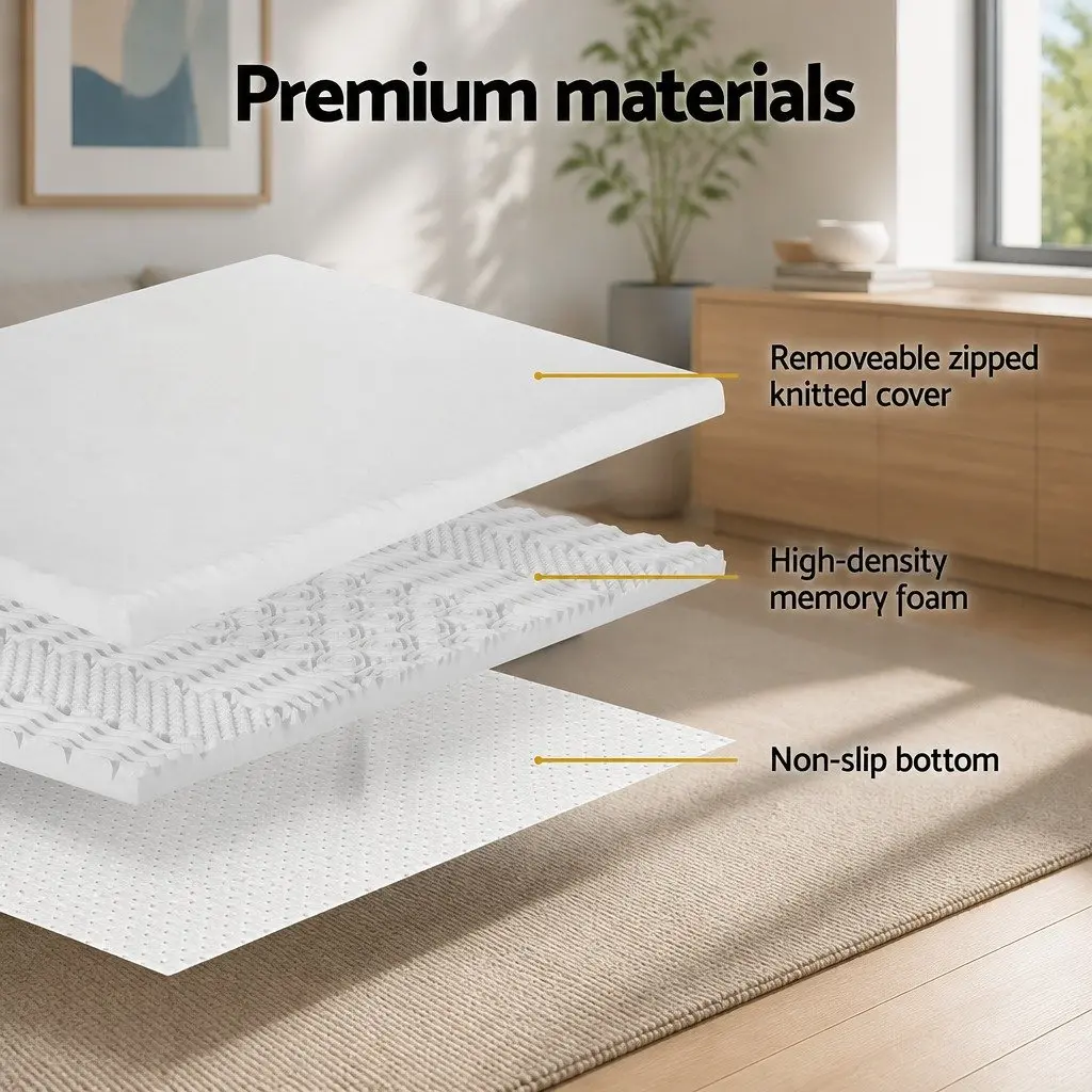 Memory Foam Mattress Topper 7-Zone Airflow Pad 8cm Single Pillowtop Comfortable