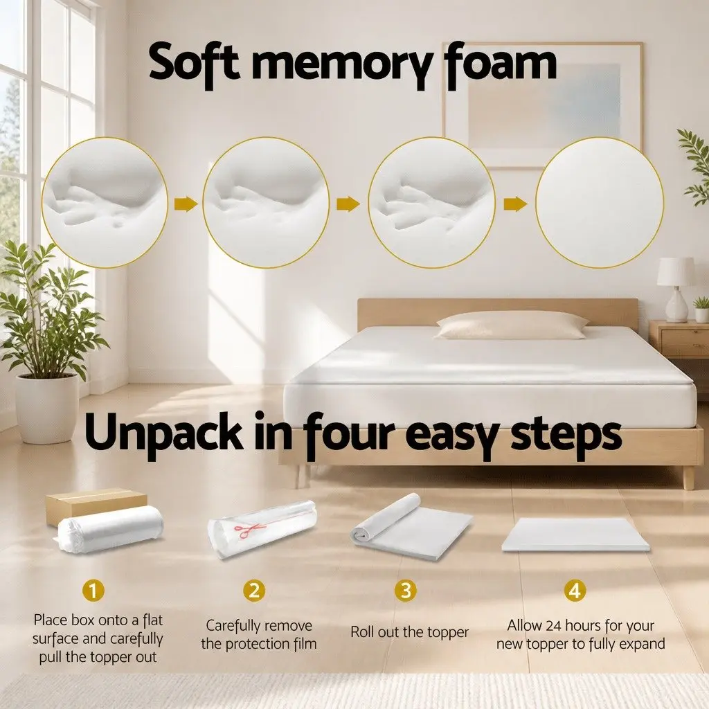 Memory Foam Mattress Topper 7-Zone Airflow Pad 8cm Single Pillowtop Comfortable