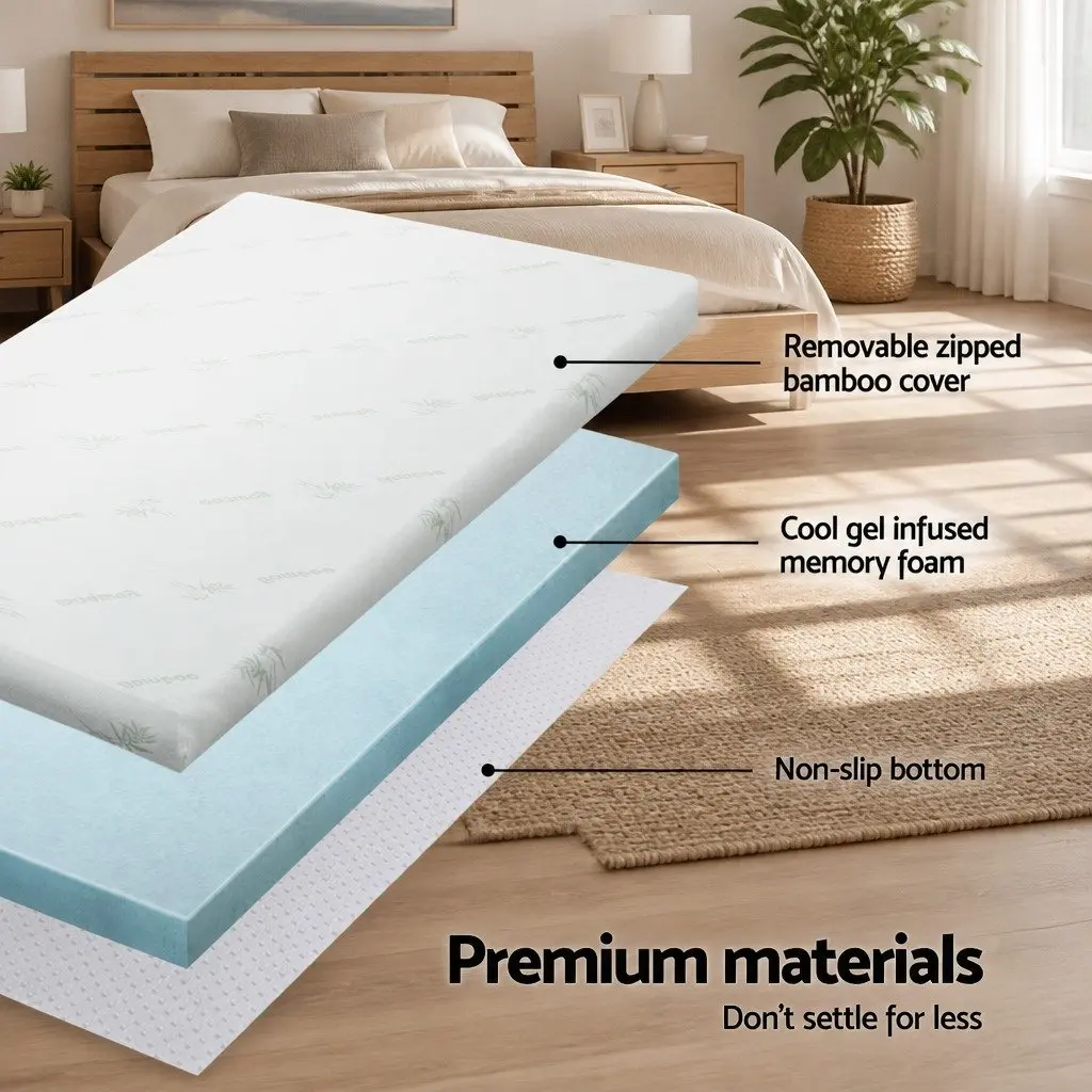 Memory Foam Mattress Topper King Bed 10cm Cool Gel Bamboo Fabric