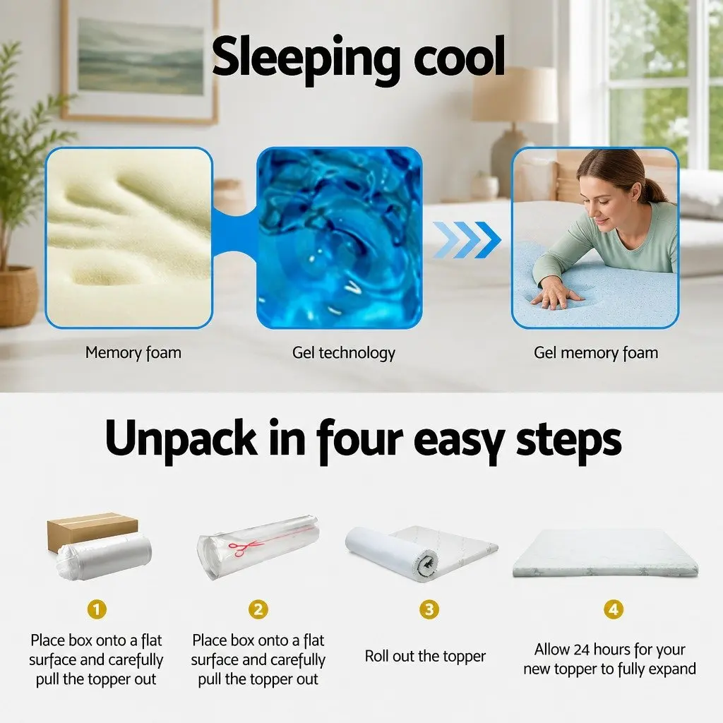Memory Foam Mattress Topper King Bed 10cm Cool Gel Bamboo Fabric