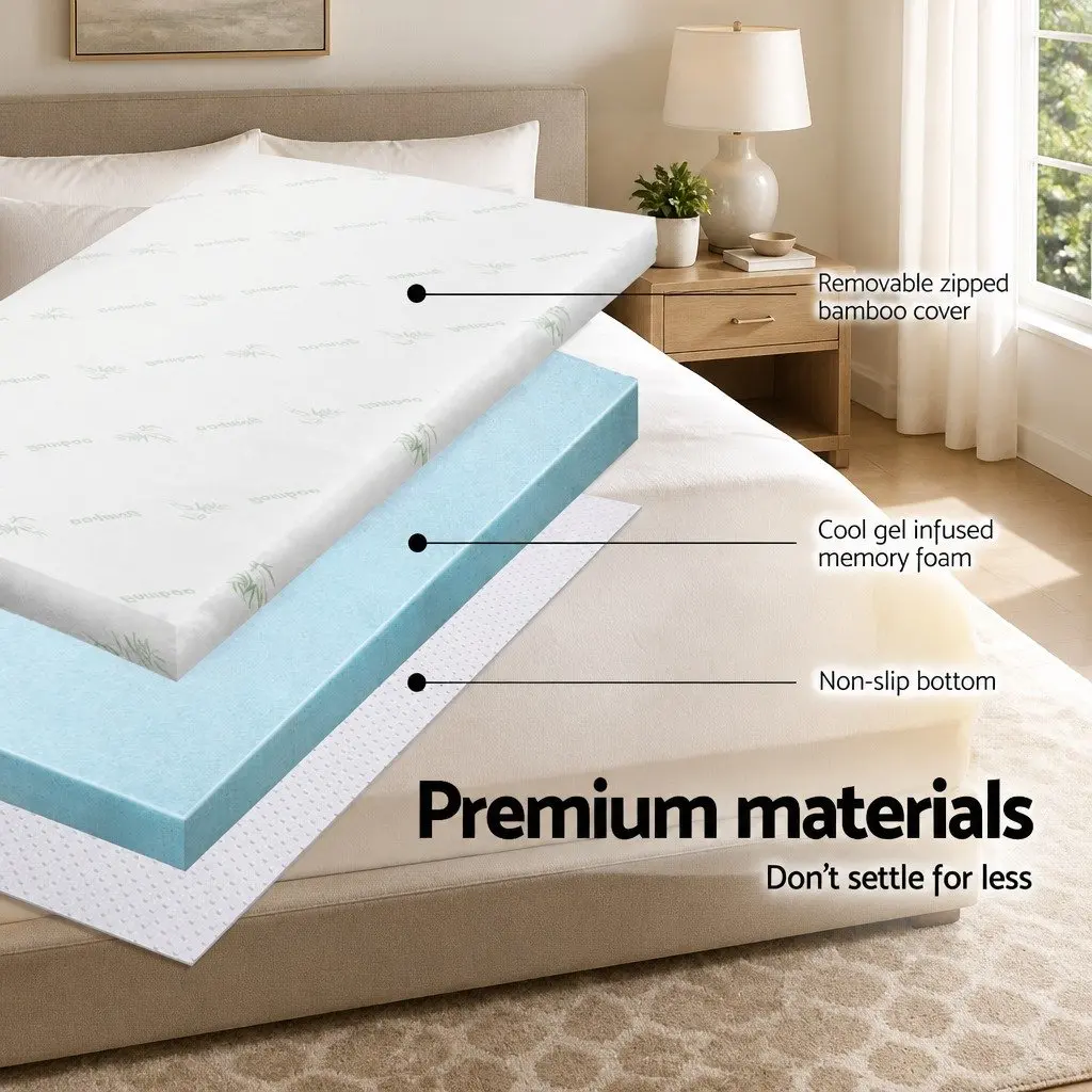 Memory Foam Mattress Topper Queen Gel-Infused Cool Sleeping Pressure Relief 10cm