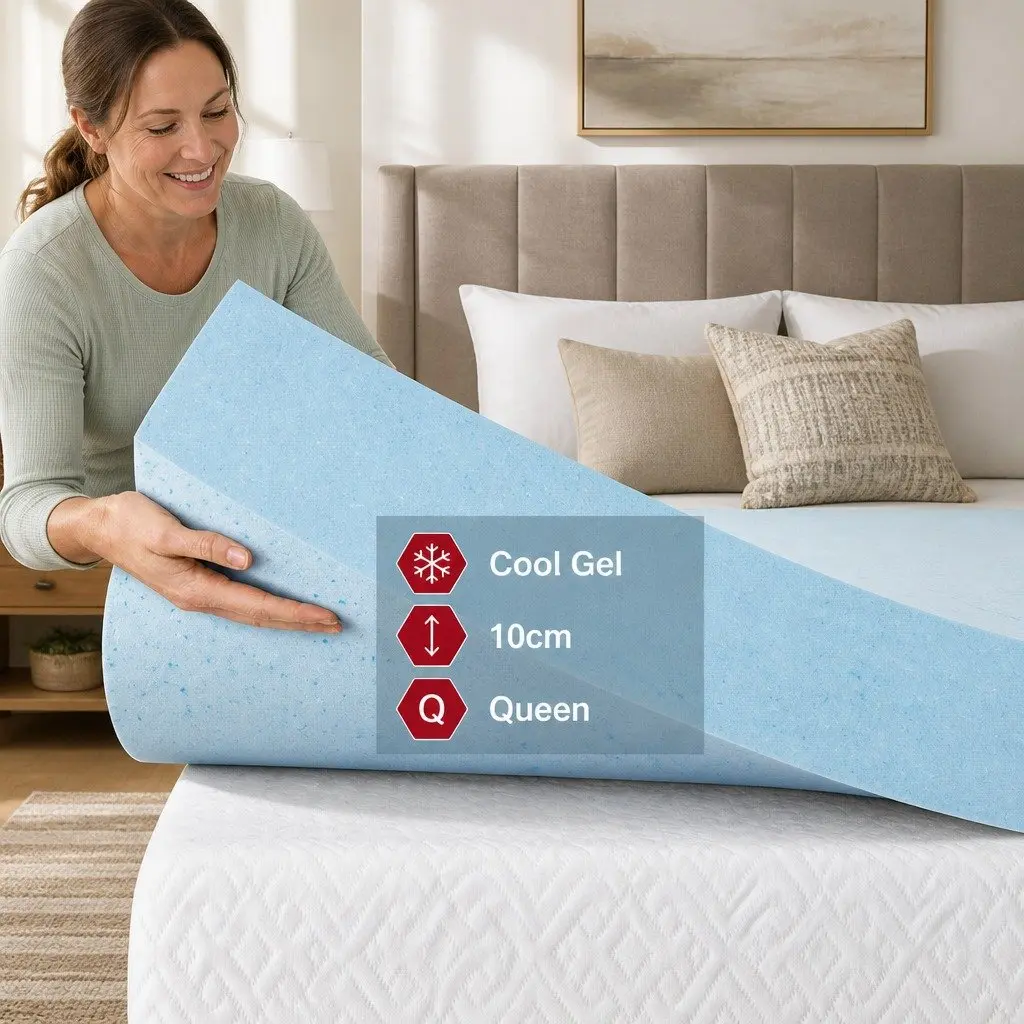 Memory Foam Mattress Topper Queen Gel-Infused Cool Sleeping Pressure Relief 10cm