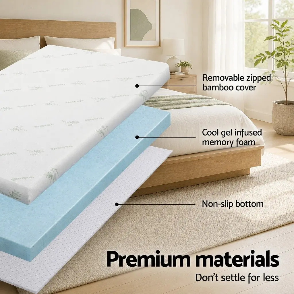 Memory Foam Mattress Topper Single Bed 10cm Cool Gel Bamboo Cover