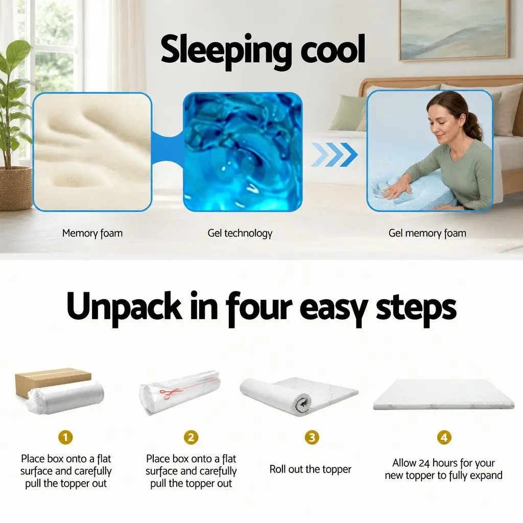 Memory Foam Mattress Topper Single Bed 10cm Cool Gel Bamboo Cover