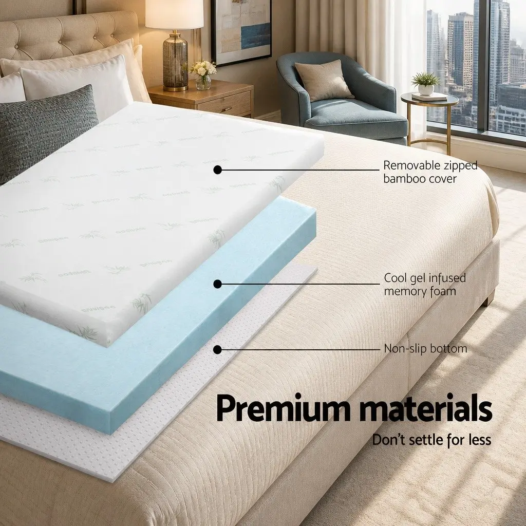 Memory Foam Mattress Topper Double Bed 5cm Cool Gel Bamboo Cover