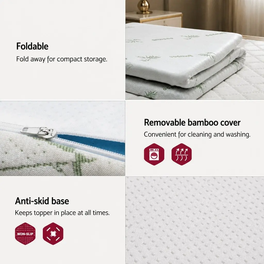Memory Foam Mattress Topper Double Bed 5cm Cool Gel Bamboo Cover