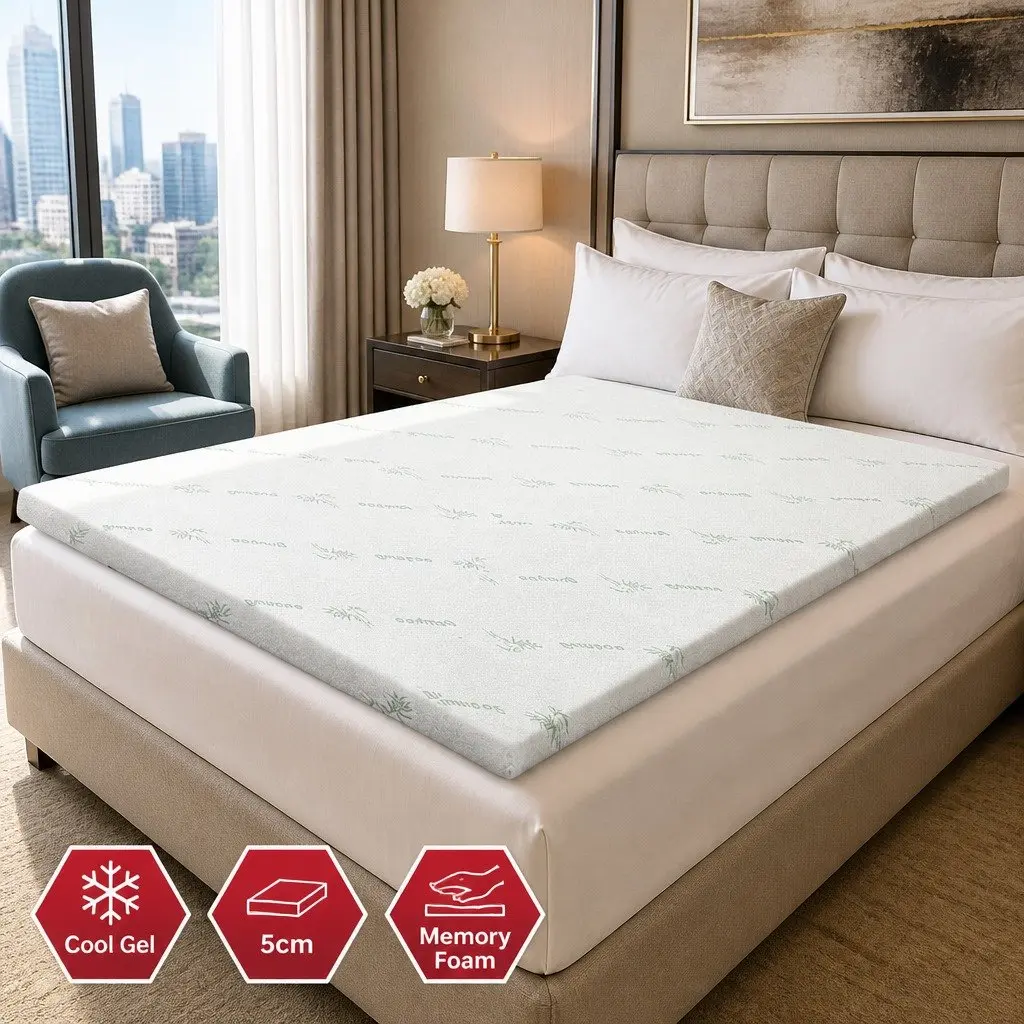 Memory Foam Mattress Topper Double Bed 5cm Cool Gel Bamboo Cover