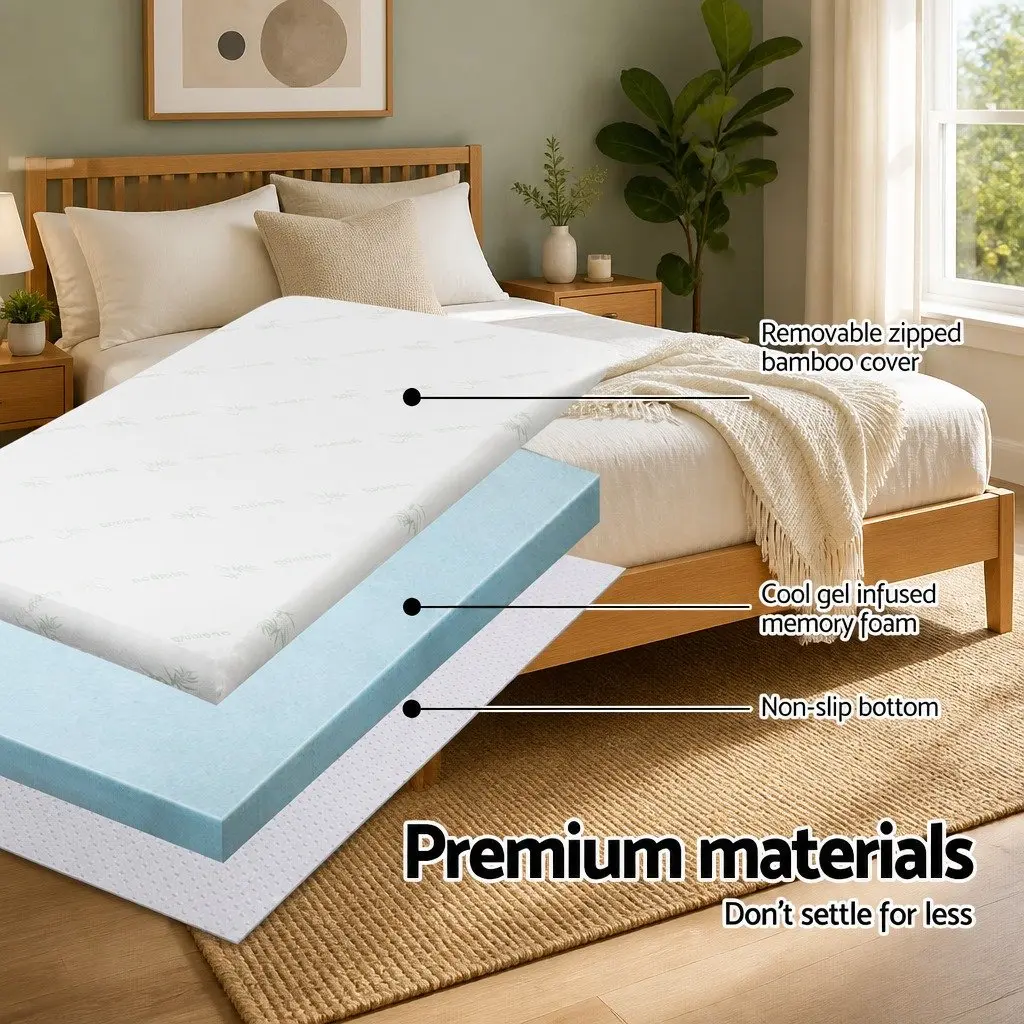 Memory Foam Mattress Topper King 5cm Cool Gel Pressure Relief Breathable Bamboo