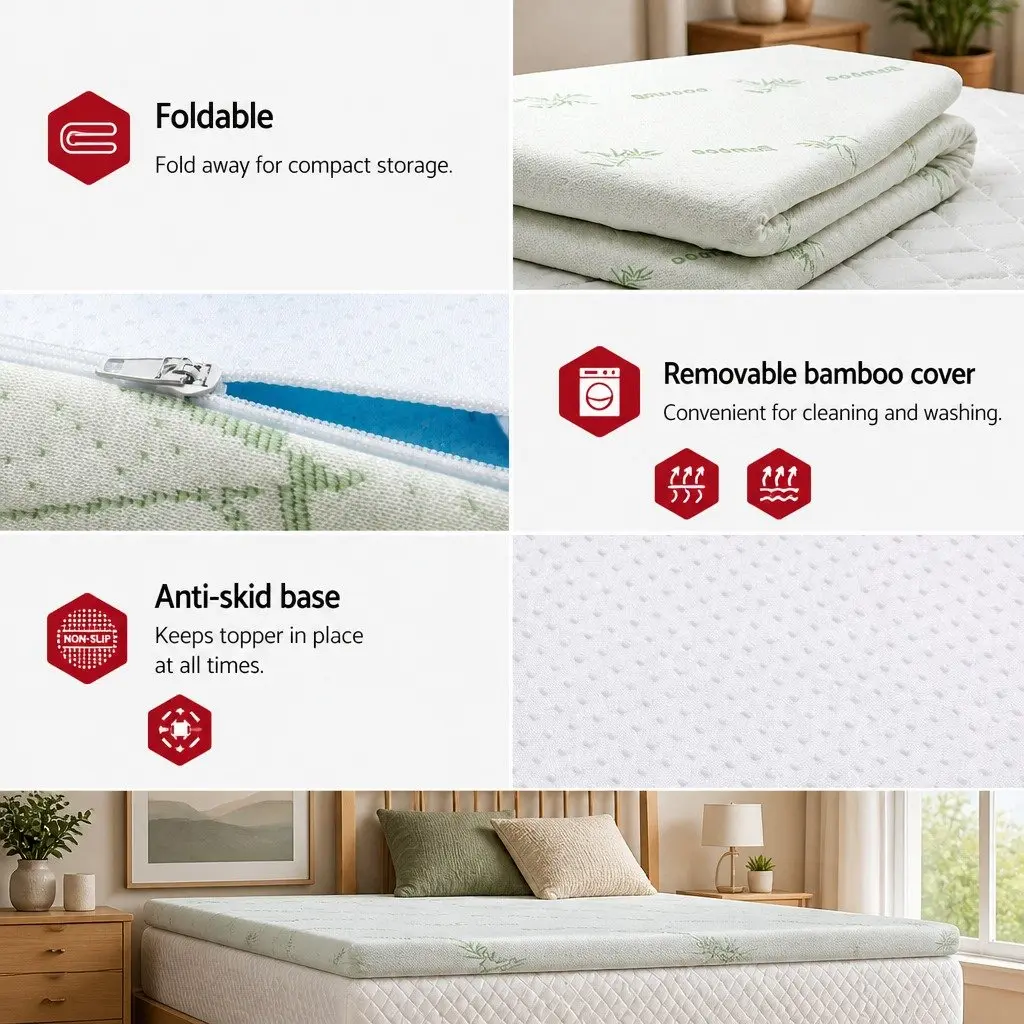 Memory Foam Mattress Topper King 5cm Cool Gel Pressure Relief Breathable Bamboo