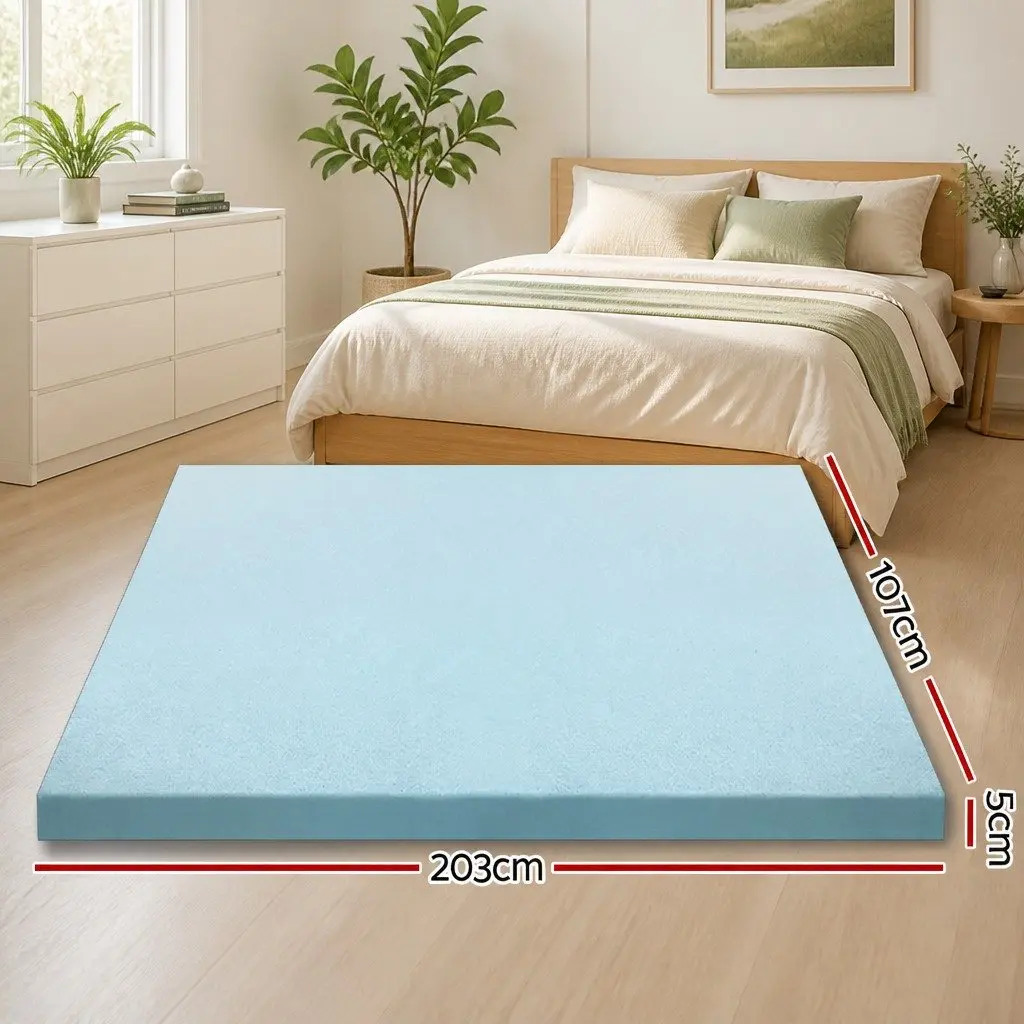 Memory Foam Mattress Topper King Single 5cm Blue