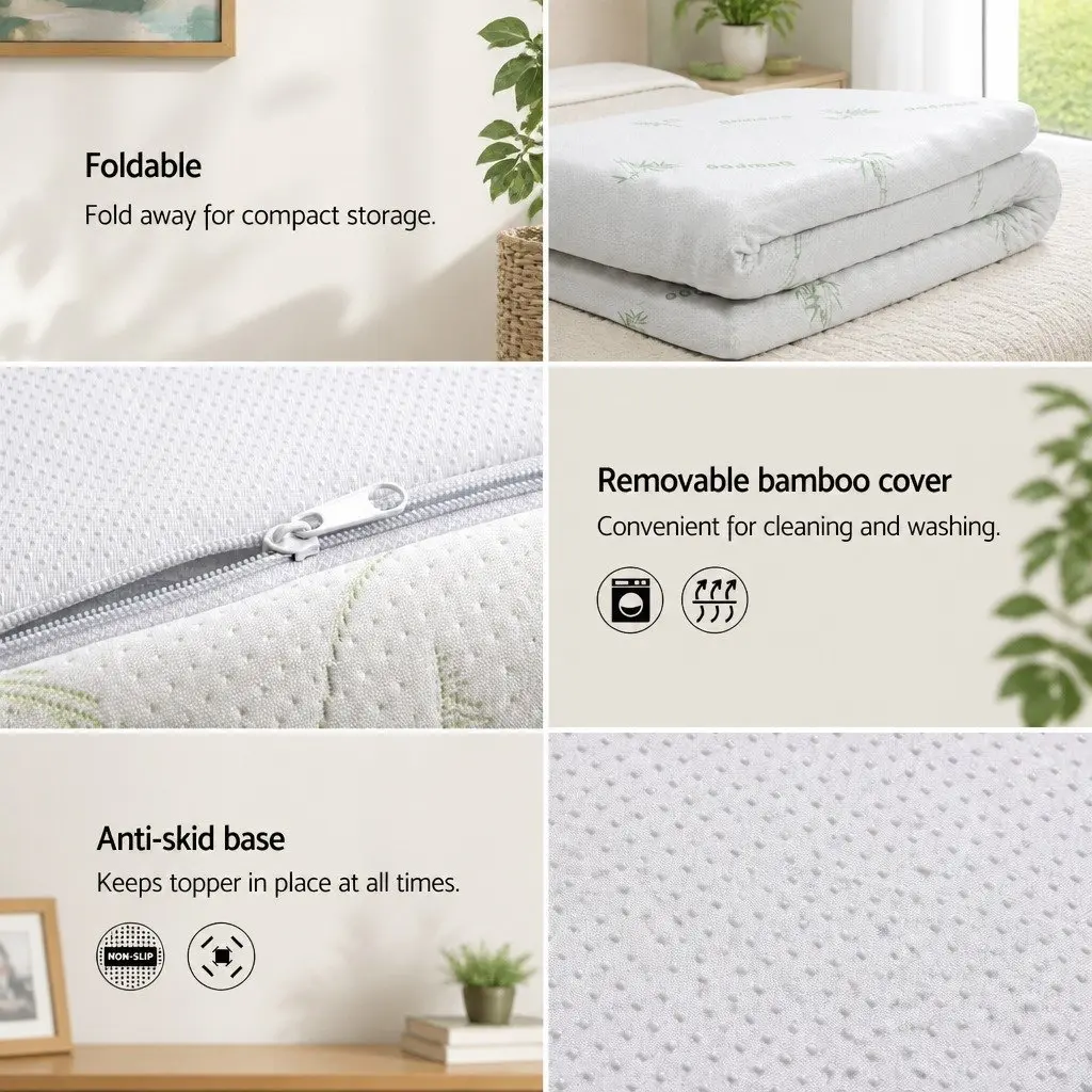 Memory Foam Mattress Topper King Single 5cm Blue