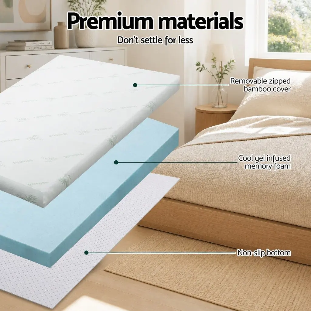 Memory Foam Mattress Topper King Single 5cm Blue