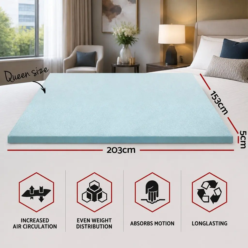 Memory Foam Mattress Topper Queen Gel-Infused Cool Sleep 5cm