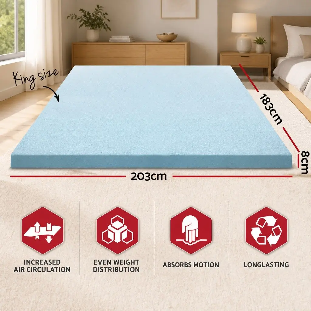 King Bed Mattress Topper Gel Infused Memory Foam 8cm Pressure Relief Removable Bamboo Cover