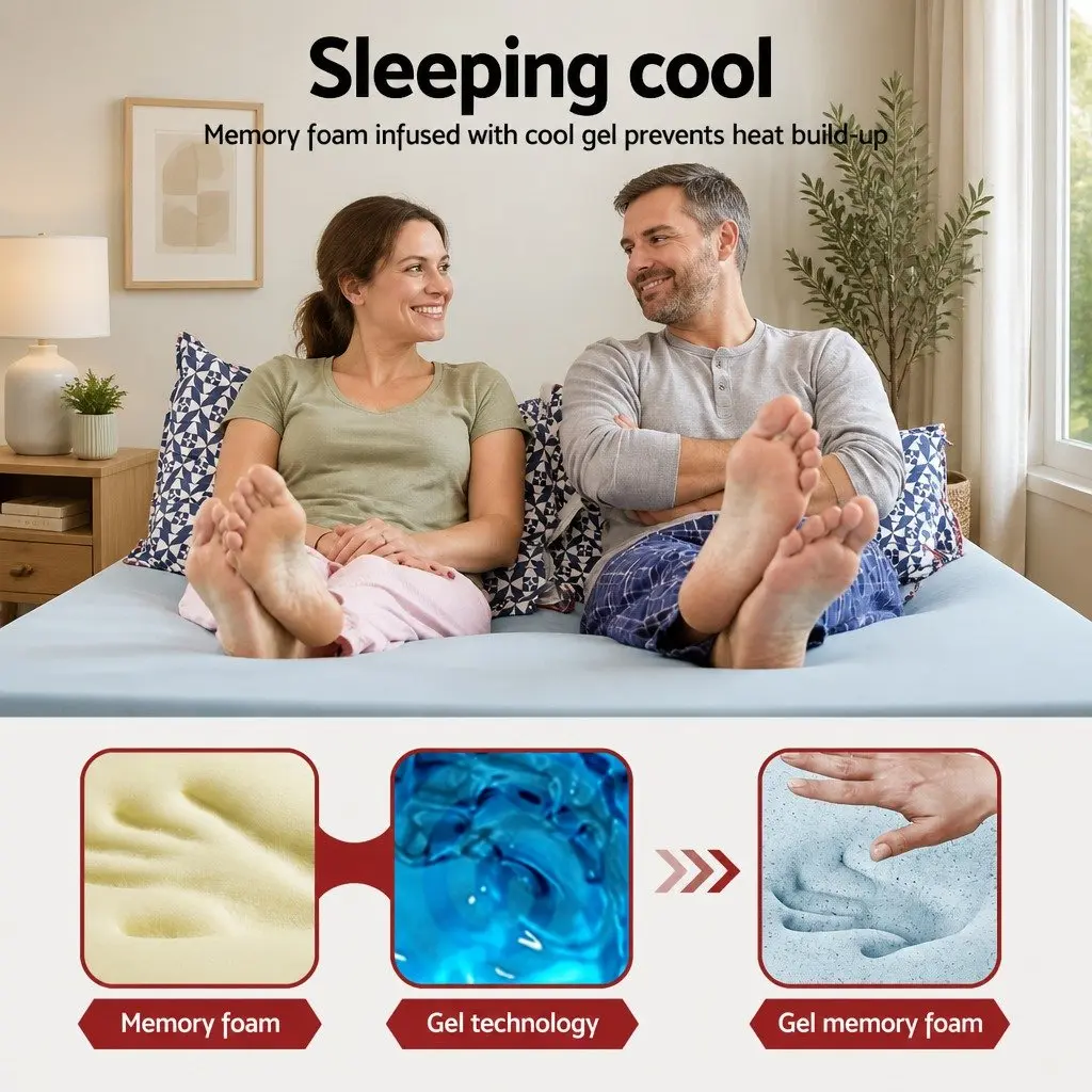 King Bed Mattress Topper Gel Infused Memory Foam 8cm Pressure Relief Removable Bamboo Cover