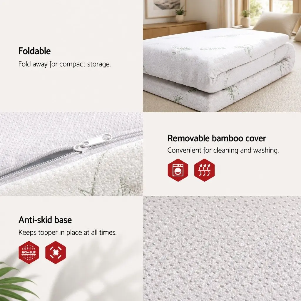 King Bed Mattress Topper Gel Infused Memory Foam 8cm Pressure Relief Removable Bamboo Cover