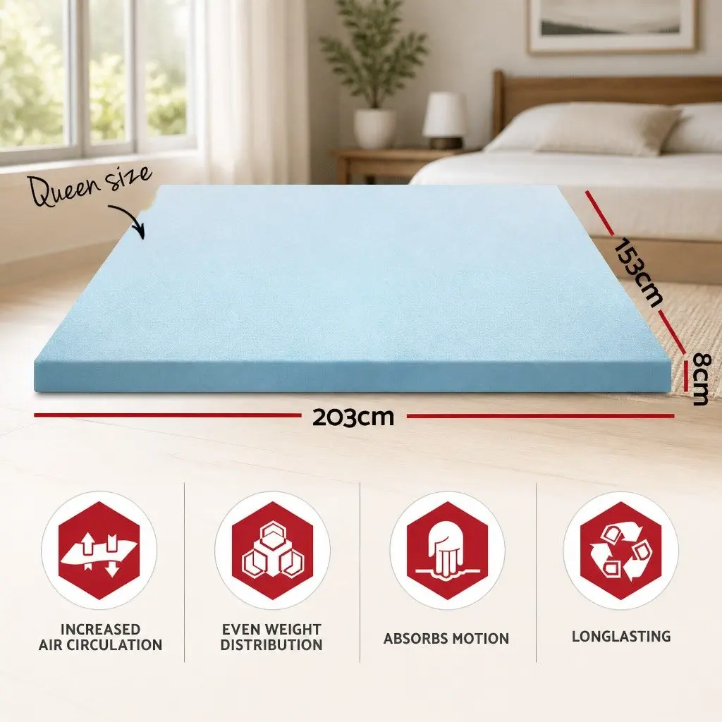Memory Foam Mattress Topper Queen Gel-Infused Cool Sleep 8cm