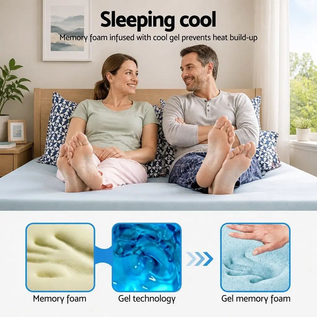 Memory Foam Mattress Topper Queen Gel-Infused Cool Sleep 8cm