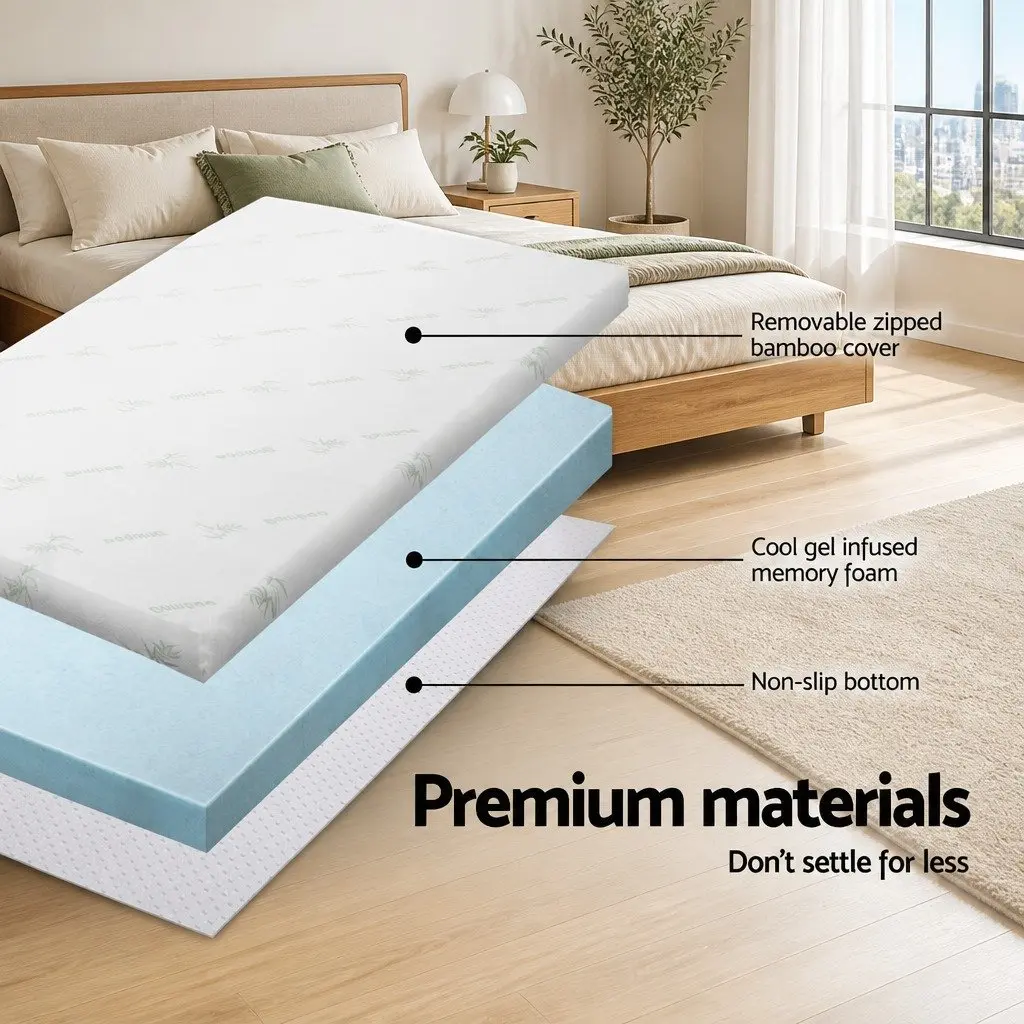 Memory Foam Mattress Topper Queen Gel-Infused Cool Sleep 8cm