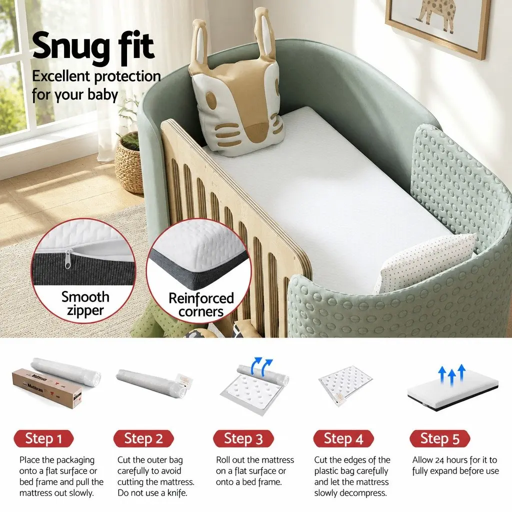 Cot Mattress 13cm Thick Gel Memory Foam Double-Sided Breathable Hypoallergenic