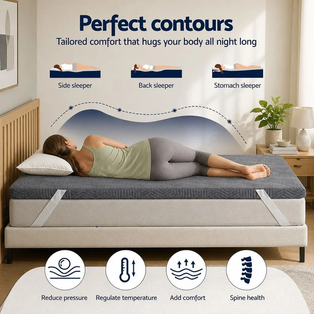 Memory Foam Mattress Topper Double Bed 8cm Gel Dual Layer Bamboo Cover