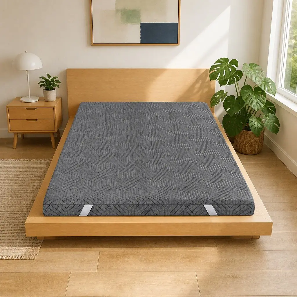 8cm Memory Foam Mattress Topper King Single Grey with Bamboo Cover