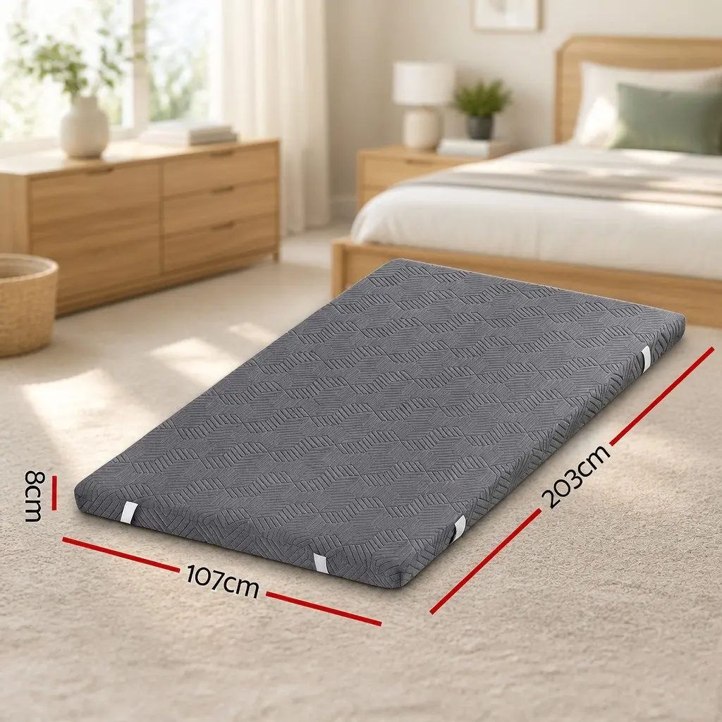 Memory Foam Mattress Topper King Single 8cm Gel Dual Layer Bamboo Cover Grey