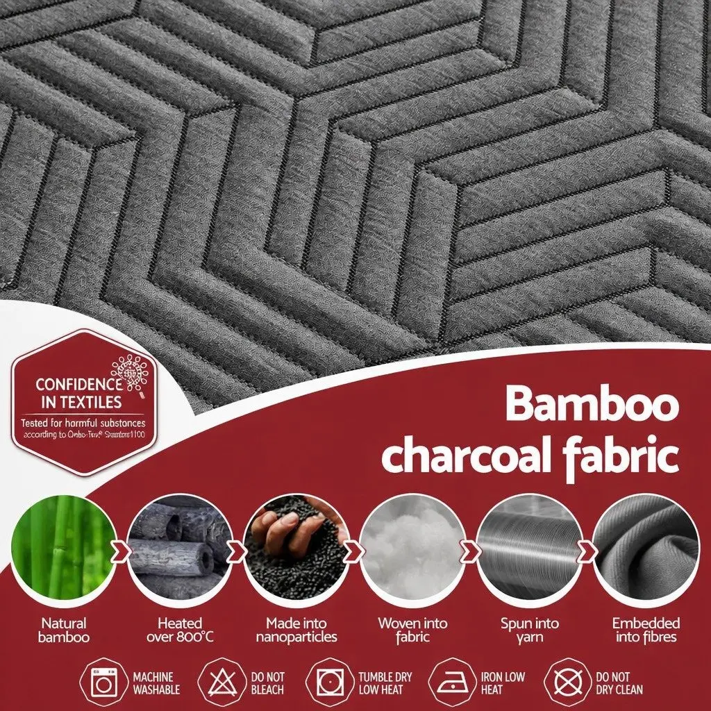 Memory Foam Mattress Topper King Single 8cm Gel Dual Layer Bamboo Cover Grey