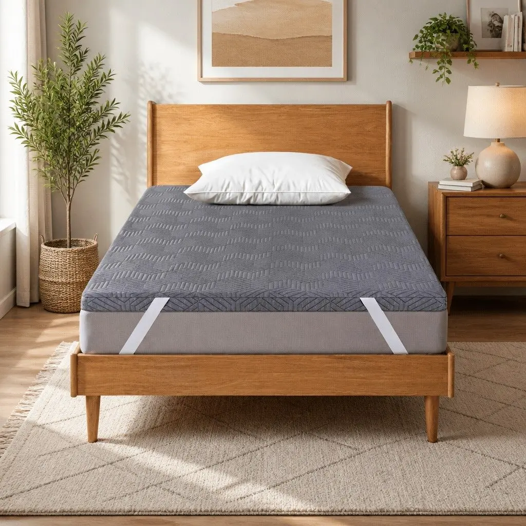 Memory Foam Mattress Topper King Single 8cm Gel Dual Layer Bamboo Cover Grey