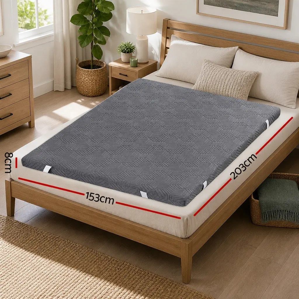 Memory Foam Mattress Topper for Queen Bed 8cm with Gel Dual Layer and Bamboo Cover