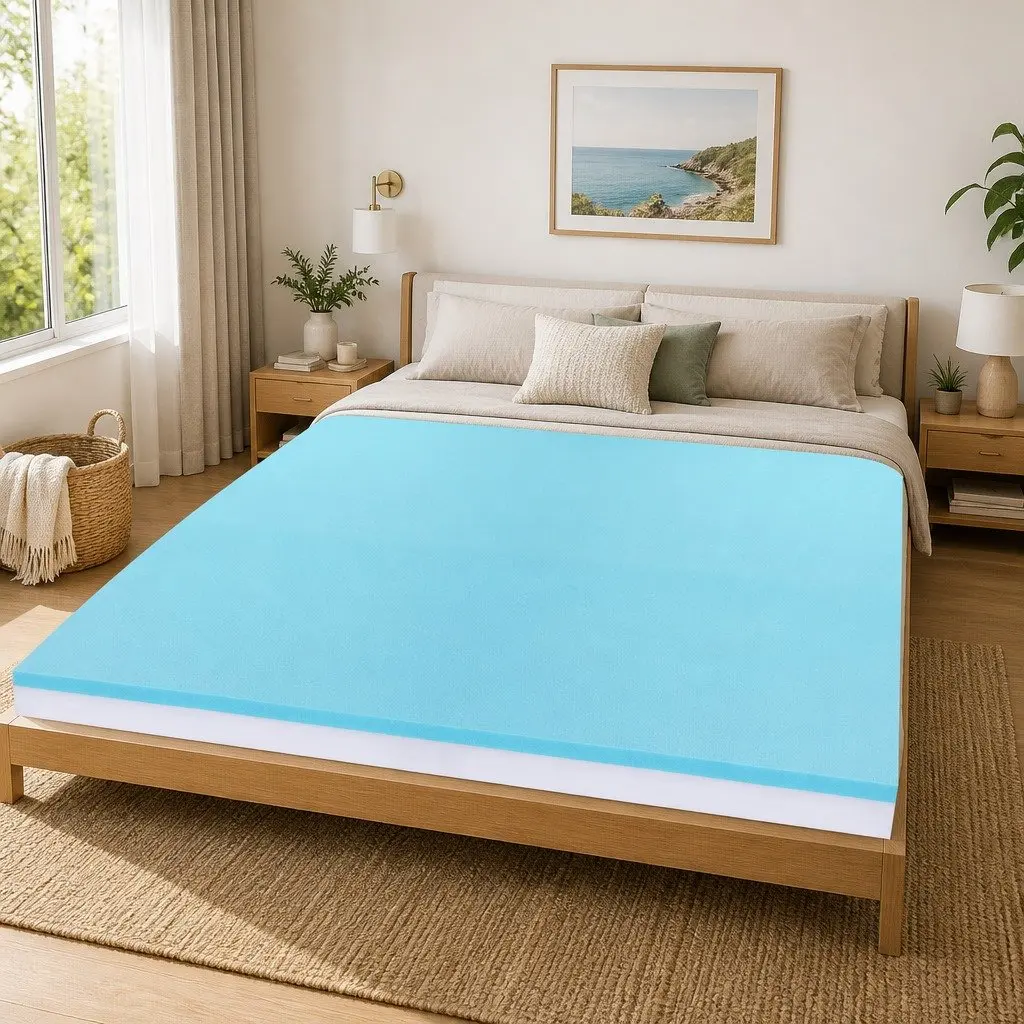 Memory Foam Mattress Topper for Queen Bed 8cm with Gel Dual Layer and Bamboo Cover