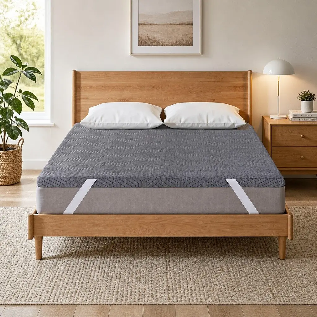 Memory Foam Mattress Topper for Queen Bed 8cm with Gel Dual Layer and Bamboo Cover