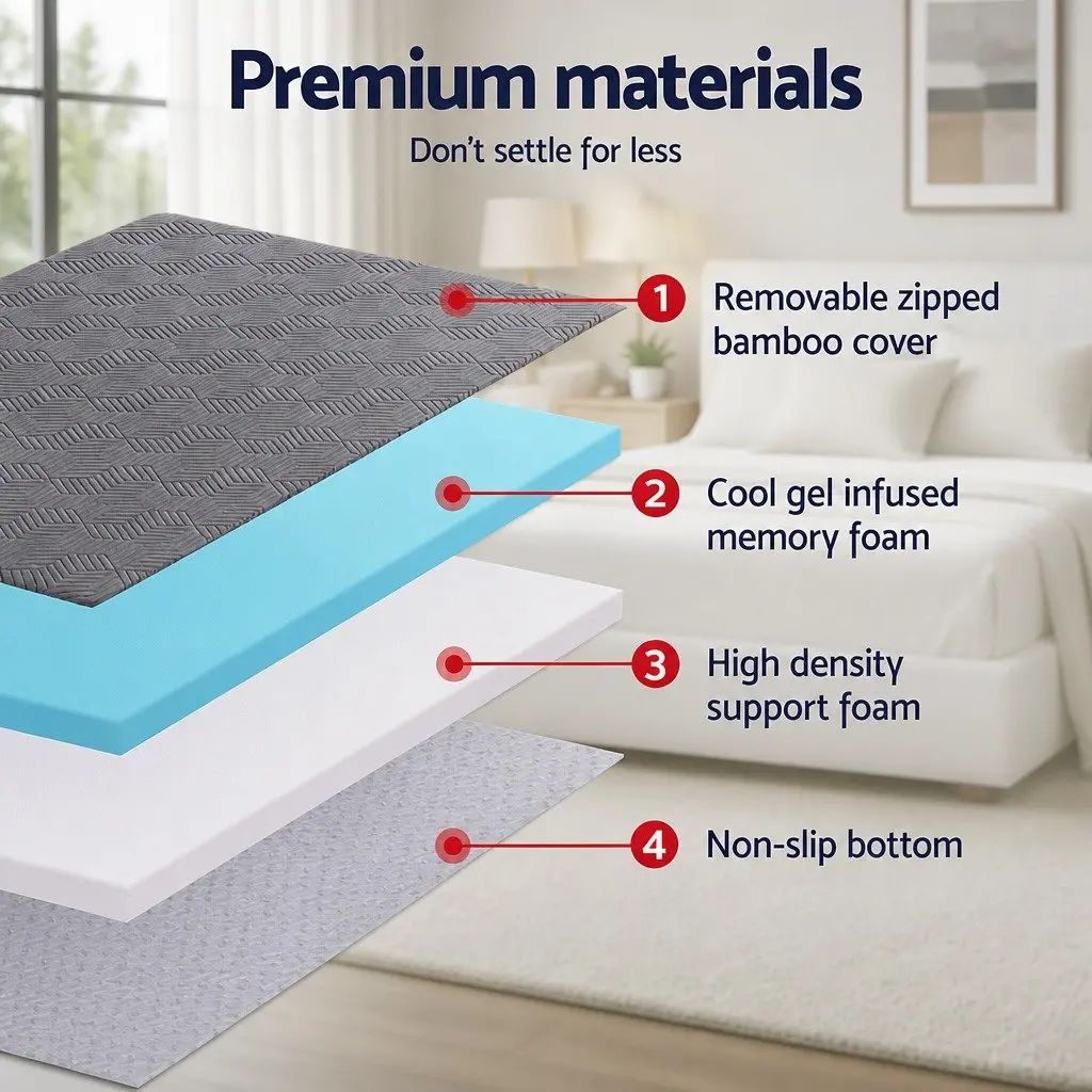 Single Bed Gel Infused Memory Foam Topper 8cm