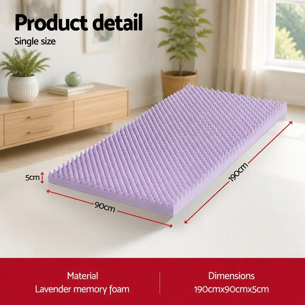 Memory Foam Mattress Topper Single 5cm Lavender Infused Egg Crate