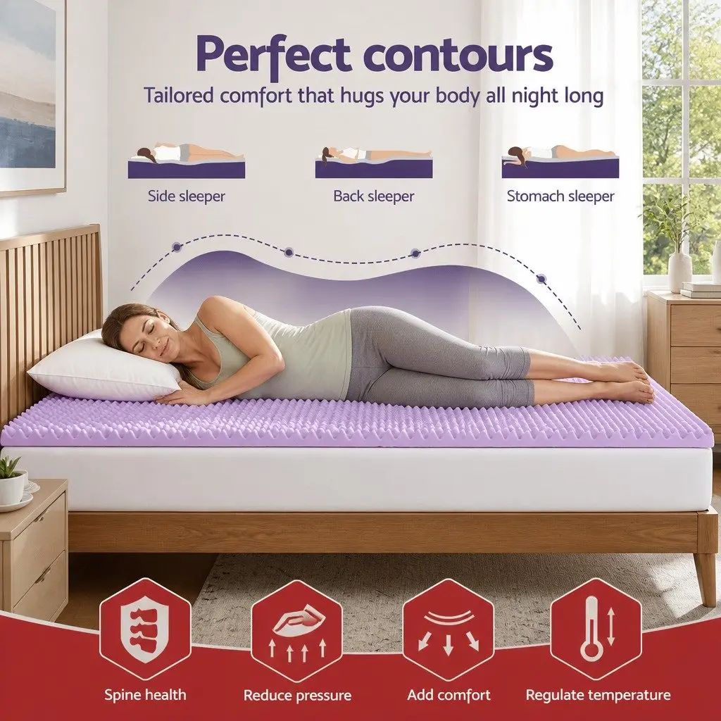 Memory Foam Mattress Topper Single 5cm Lavender Infused Egg Crate