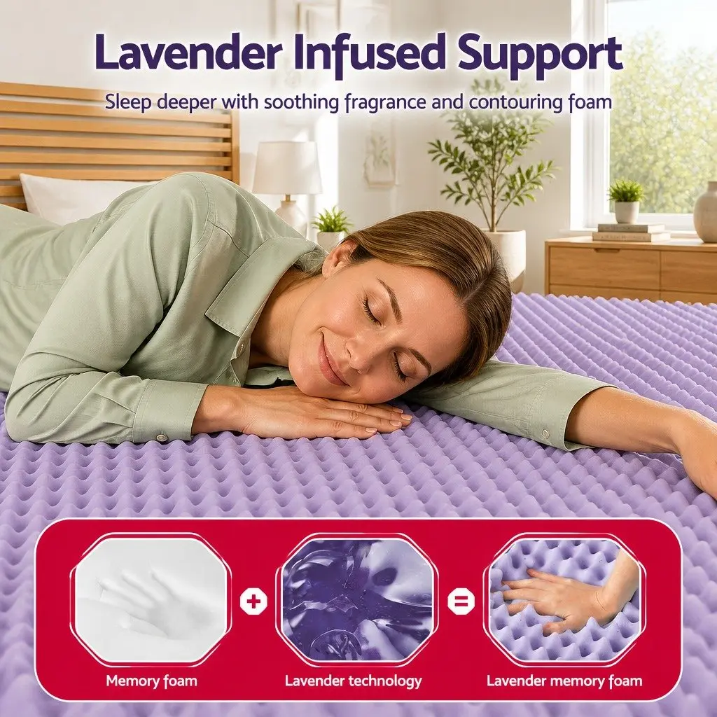 Memory Foam Mattress Topper Single 5cm Lavender Infused Egg Crate