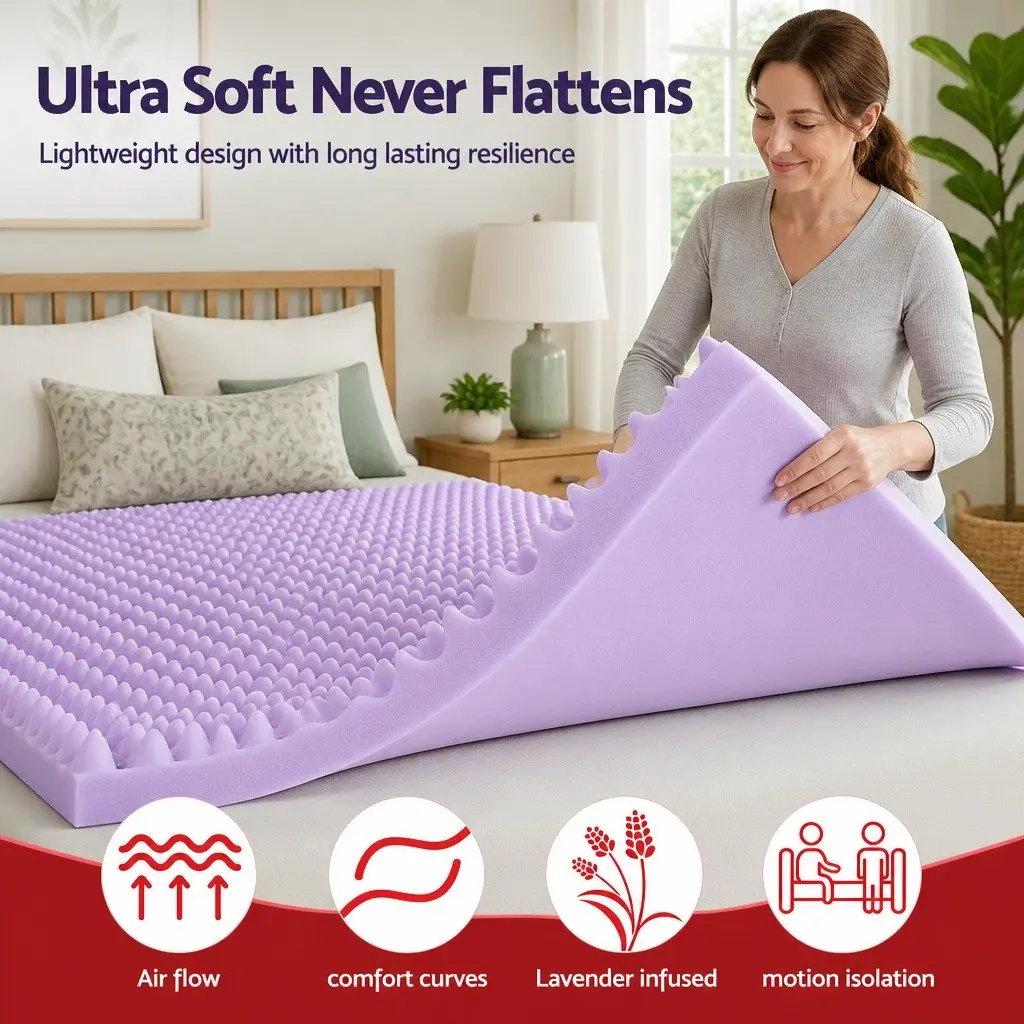 Memory Foam Mattress Topper Single 5cm Lavender Infused Egg Crate