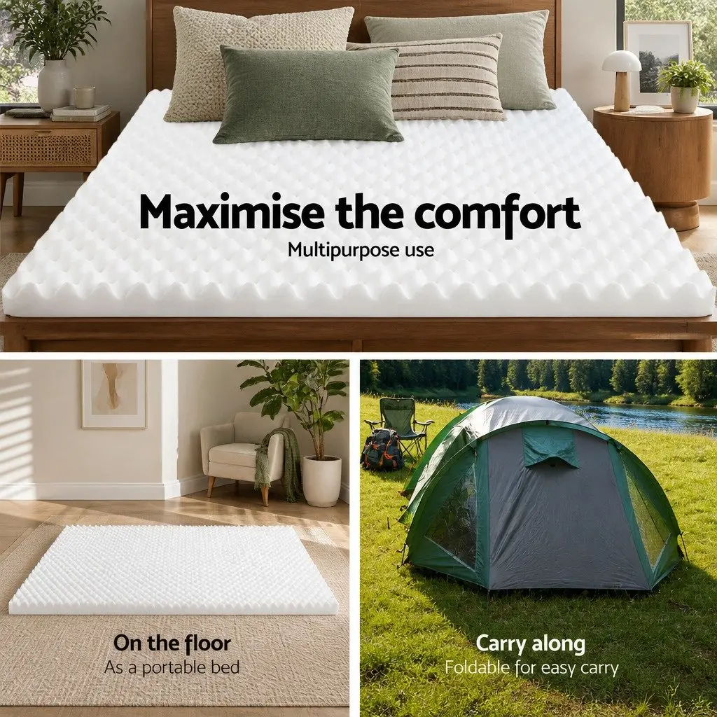 Foam Mattress Topper Egg Crate 5cm Double White Comfort Support Pad