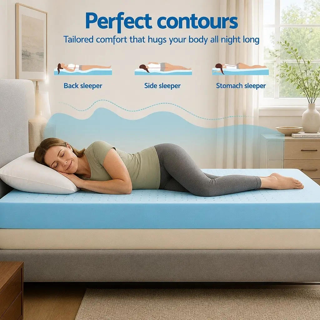 Memory Foam Mattress Topper 12cm Queen Ventilated Gel Bamboo Cover Blue