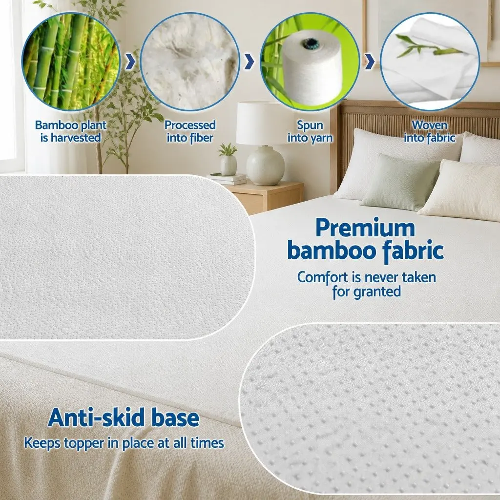 Memory Foam Mattress Topper 12cm Queen Ventilated Gel Bamboo Cover Blue