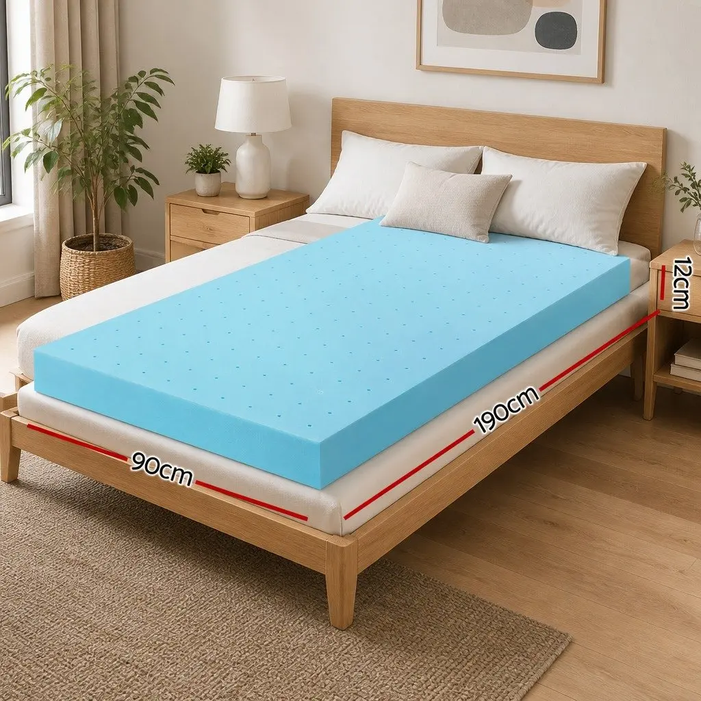 Memory Foam Mattress Topper 12cm Ventilated Gel Bamboo Cover Single Bed