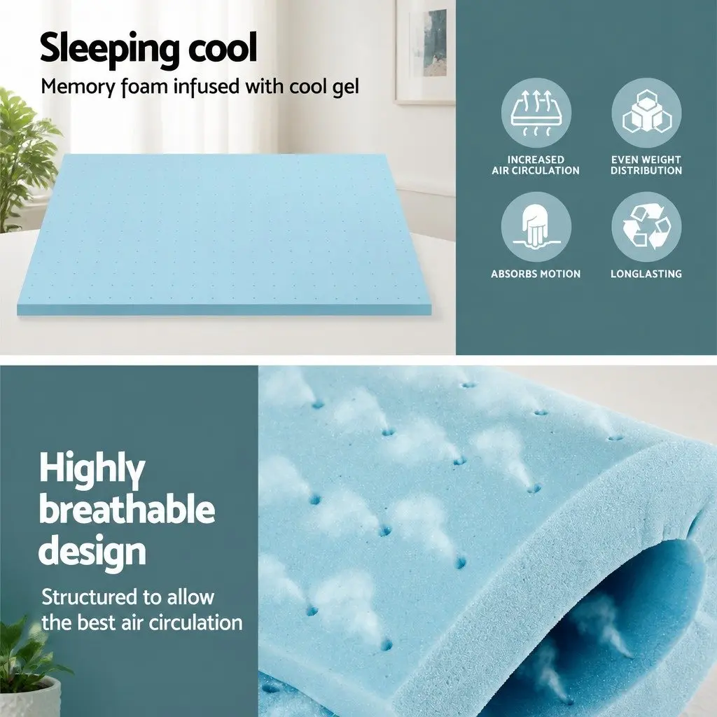 Memory Foam Mattress Topper King Bed Cool Gel Ventilated 5cm Removable Cover