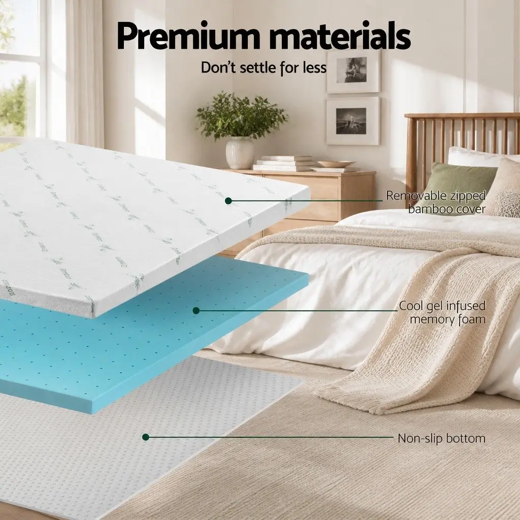 Memory Foam Mattress Topper King Bed Cool Gel Ventilated 5cm Removable Cover