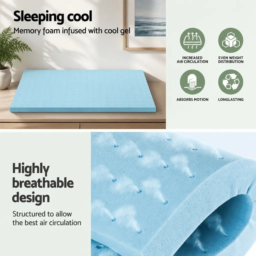 5cm Gel Memory Foam Mattress Topper for King Single Beds