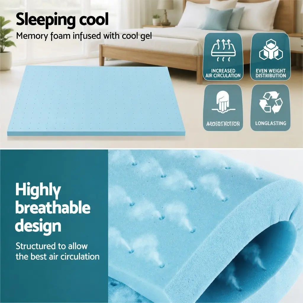Memory Foam Mattress Topper Queen Bed 5cm Thickness Ventilated Gel Cool Sleep Support