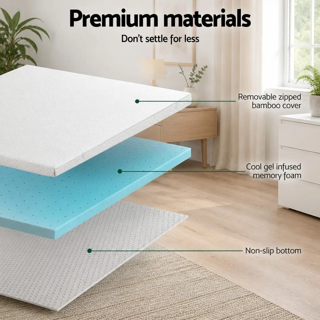 Memory Foam Mattress Topper Queen Bed 5cm Thickness Ventilated Gel Cool Sleep Support