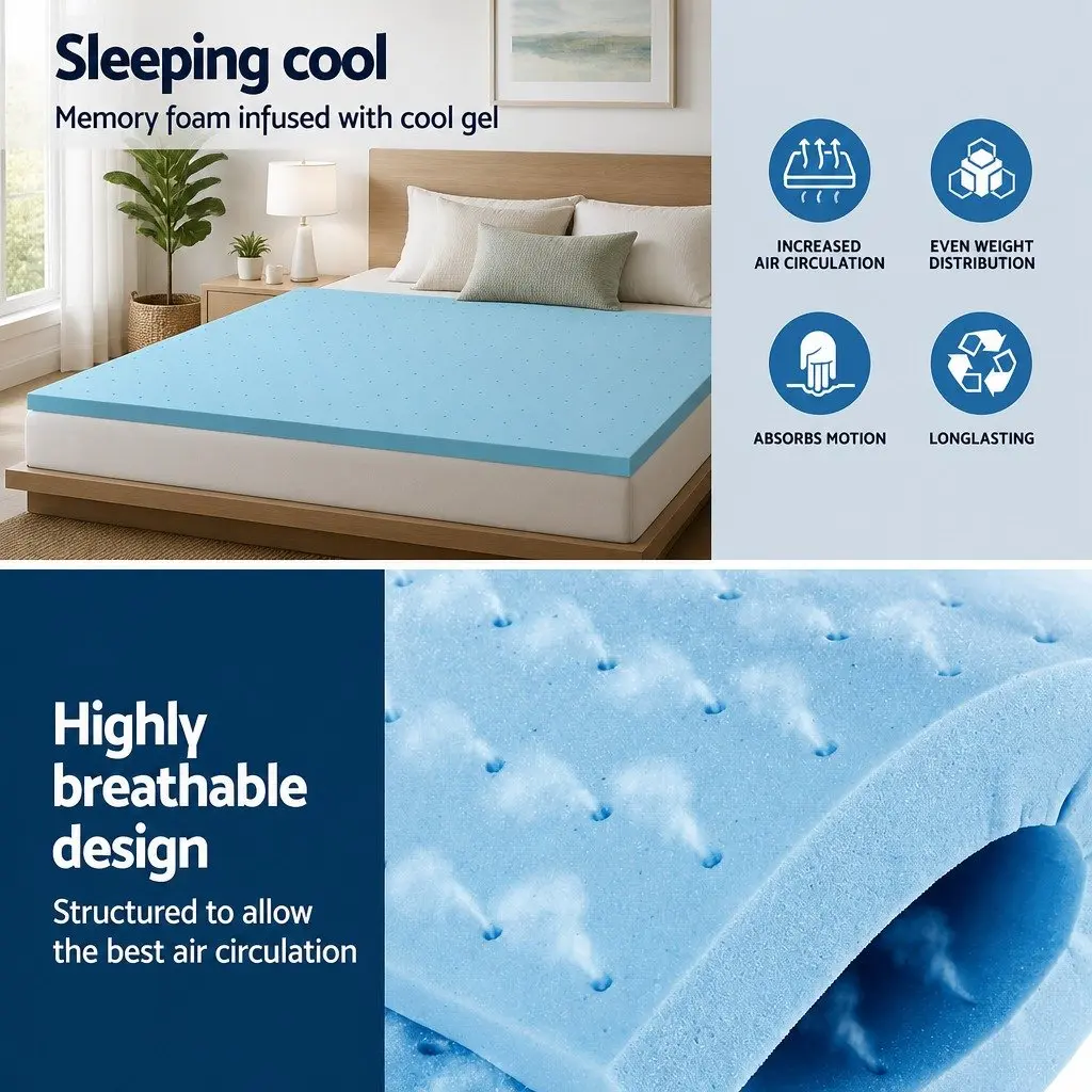 Memory Foam Mattress Topper Single, 190cm x 90cm x 5cm