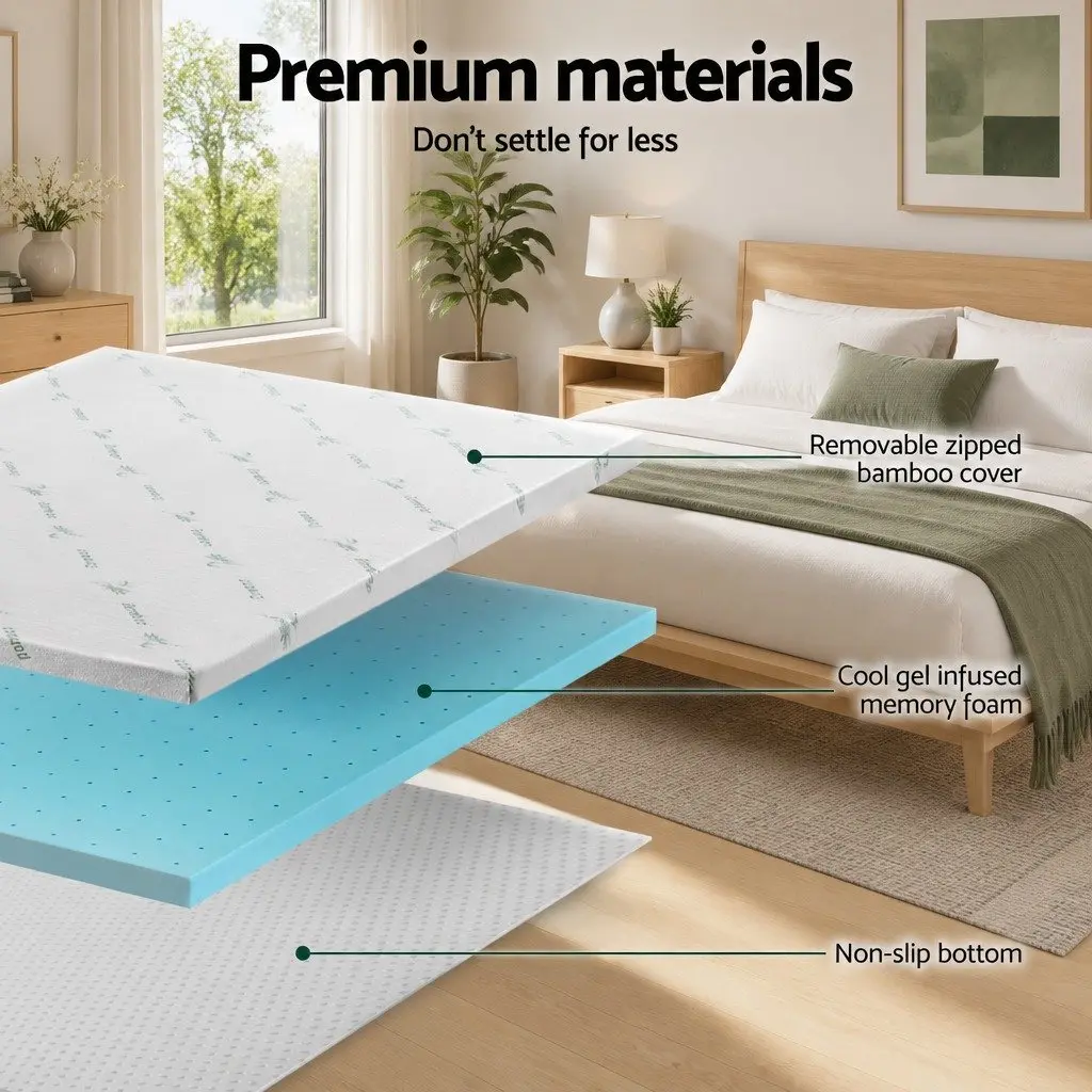 Memory Foam Mattress Topper Single, 190cm x 90cm x 5cm